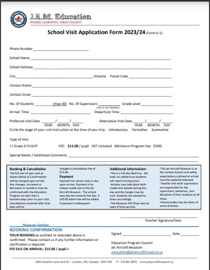 Click HERE to view and download the School Visit form.